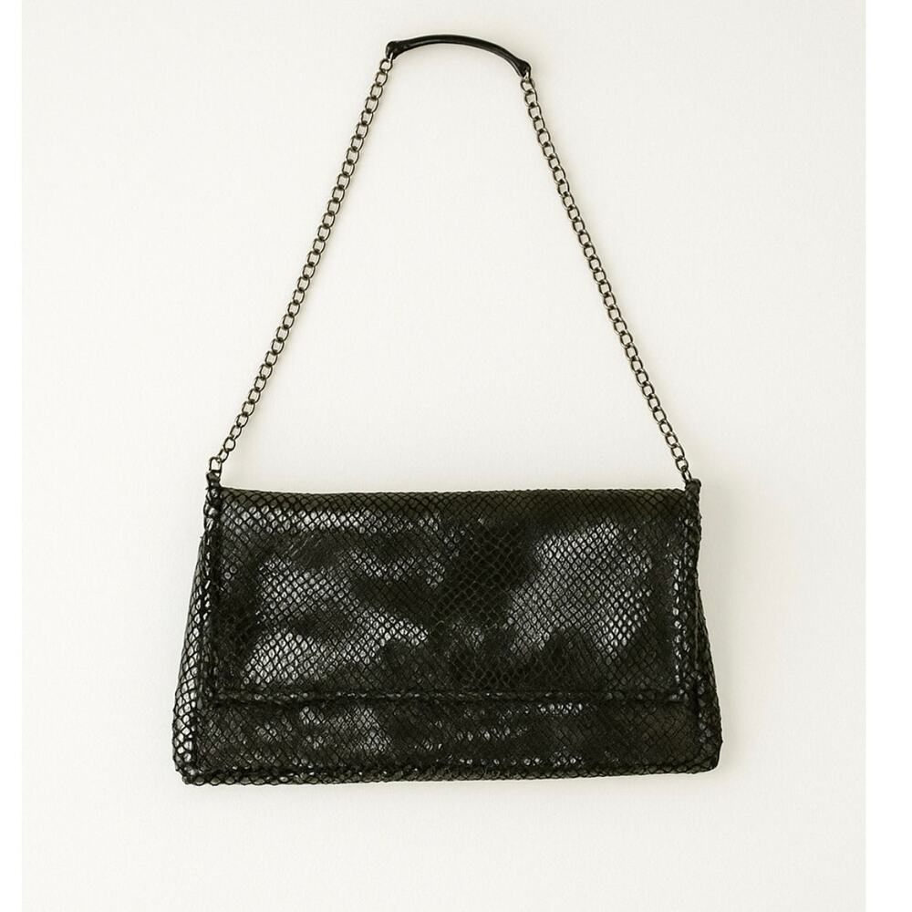 Vintage Bebe 100%‎ Leather Snakeskin Print Chain Shoulder Bag EUC